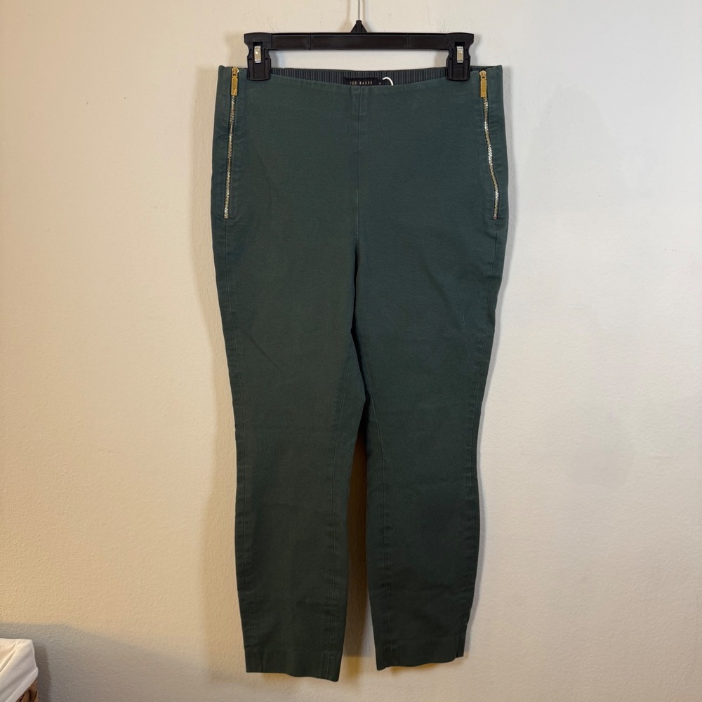 Ted Baker London Dark Teal Gold‎ Zip Skinny Trousers High Rise Pants Size 3 US 8